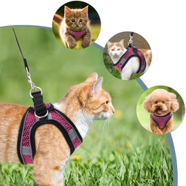 Ankilo Upgraded Harness with Leash Set, Escape Proof Dog Vest Harnesses, Vest Harnesses with Soft Mesh and Reflective Bands, No Pull Small Dog Harness for Cats and Small Dogs (Rose-red S)