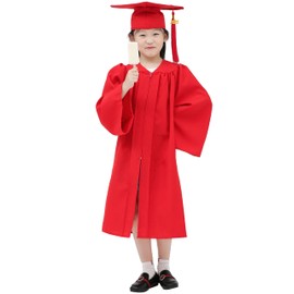 GraduationMall Matte Kindergarten & Preschool Graduation Gown Cap Set with 2025 Tassel Red 27 (3'6"-3'8")