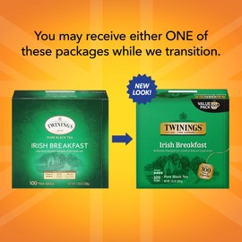 Twinings Irish Breakfast Black Tea Individually Wrapped Bags, 100 Count (Pack of 1), Flavourful, Bold, and Robust, Caffeinated, Enjoy Hot or Iced | Packaging May Vary