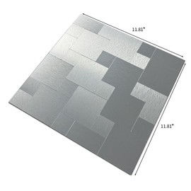 weimeisc 10-Sheet Peel and Stick Backsplash Tile, Self-Adhesive Aluminum 3D Wall Panels, Wall Sticker Metal Mosaic for Kitchen, Living Room, Bedroom (Brushed Silver)