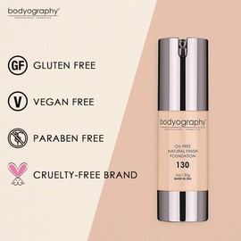 BODYOGRAPHY - NATURAL FINISH Foundation (Light #130): Oil-Free Anti-Aging Salon Natural Finish w/ Vitamin E, C, Antioxidants | Vegan, Gluten-Free, Paraben-Free