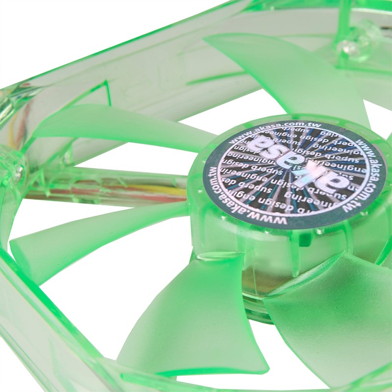 Akasa 120mm Quiet Bright Green Fan | Green LED Case