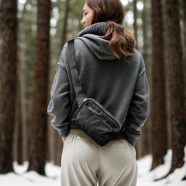 UTO-Fanny-Pack-for-Women-Belt-Bag Waterproof Nylon Fashion Slim Lightweight Waist Pack with 3 Zipper Pockets Camo Grey CA