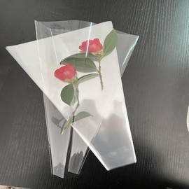Gryshanyun 100Pcs Clear Plastic Flower Bouquet Bags for Rose Packaging, Valentine's Day Gift Wrapping and Party Decor Supplies