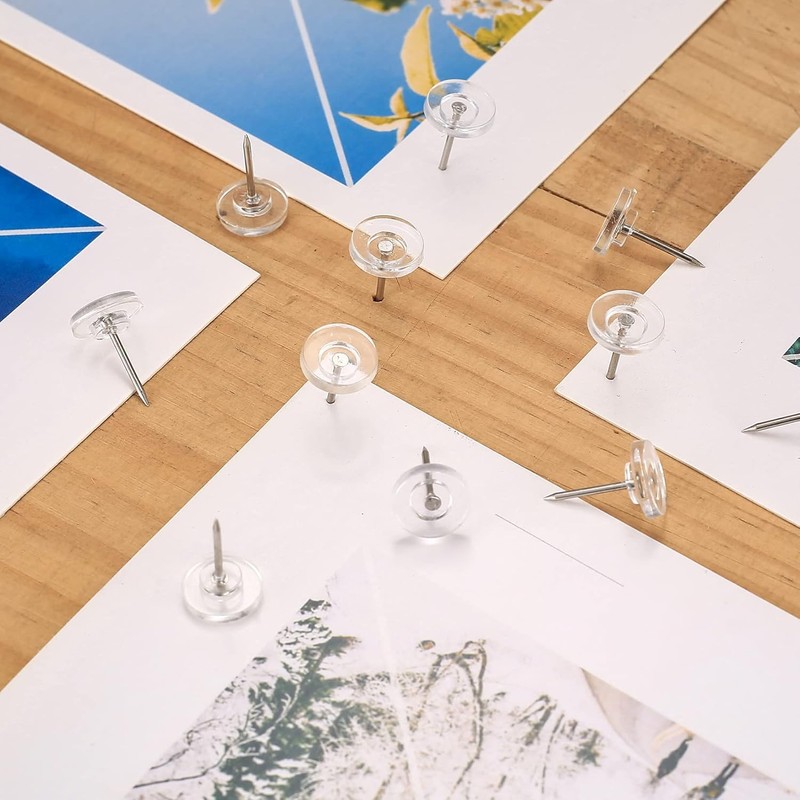 150 Count Push Pins, FYNCYboo Clear Thumb Tacks Clear Plastic