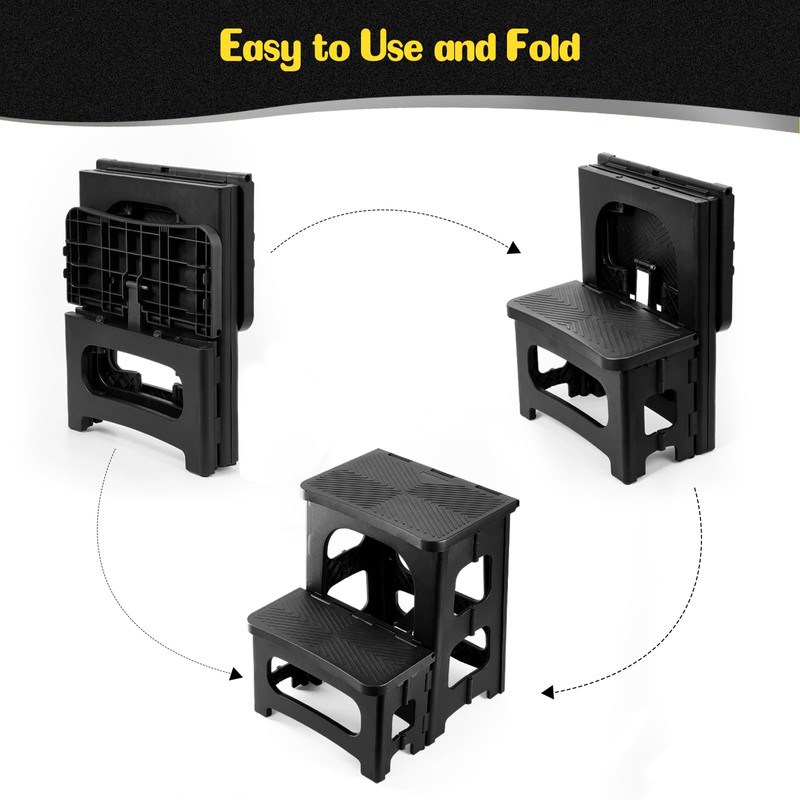 Ligebul 2-Step Stool Foldable, Plastic Steps Stool Folding Step Ladder