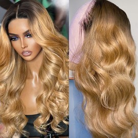 SFD Honey Blonde Glueless Wigs Human Hair 13X4 Dark Roots Lace Front T1b/27 Pre Plucked Pre Cut 150% Density 26 Inch