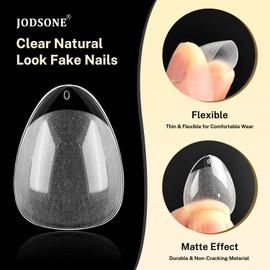 JODSONE Short Obese Almond Nail Tips 240Pcs Soft Nail Gel Tips 12 Sizes Half Matte Full Cover Clear Gelly Press on Flase Nail Tips for Extension Nail Manicure Home DIY