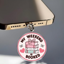 My Weekend Is Booked, Dust Plug Charm 1.5 Inches Book Lover Humor, Bookworm, Fantasy Romance Reader Lightning/Type C Acrylic Material Accessories, Charms for Phone E-Reader, Gifts