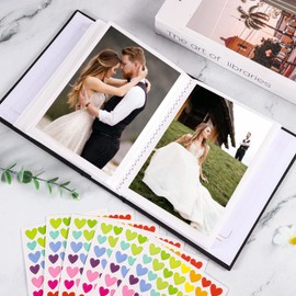 Photo Albums,Black 6x4 Photo Book 80 Photos Pockets Cloth Cover photos Album Slip In Albums 4x6 Photo Slot with Love sticker for Artwork or Postcards Storage