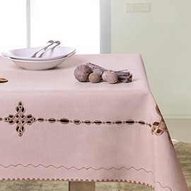 DecoKing 40 x 90 cm Beige Tablecloth Geometric Pattern Embroidered Elegant Practical Easy Care Linen Look Linen Look with Border Modern STP35