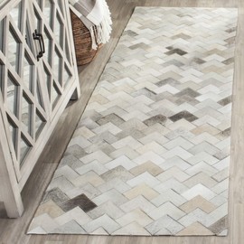 Safavieh Studio Leather Collection STL183A Handmade Mid-Century Modern Leather Runner, 2'3" x 7' , Grey