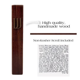Wood Mezuzah Case with Scroll for Door Modern/Traditional Design, Easy Peel and Stick Mezuzah Cover, Home Blessing and Protection Houswarming Gift (Walnut+ Wood, 6 Inches)