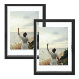 Frametory, 5x7 Floating Picture Frame - Metal Photo Frame - Real Glass - for Wall Mount or Tabletop Displays (Black, 2 Pack)