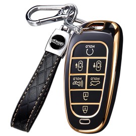 for Hyundai Key Fob Cover with Keychain, Premium TPU Key Case shell for 2024 2023 2022 Hyundai Sonata, Santa Fe, Nexo, Tucson Remote Smart Car Key Fob Protector（7 Buttons Black）