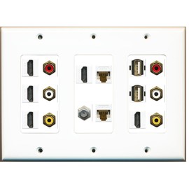 RiteAV (3 Gang 5 HDMI Coax 2 Cat6 2 Composite Red-White-Yellow 2 USB Wall Plate