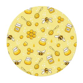 Famame Cute Bees and Honey Fitted Round Tablecloth Waterproof Table Cloth with Elastic Edge Wipe Clean Table Covers for Indoor Outdoor Fits 45"-50", Medium
