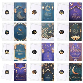 Gosknor Eid Mubarak Greeting Cards, 12 Types of Eid Cards with Envelopes and Seal Stickers, Ramadan Cards for Eid Mubarak Decoration, Ramadan Invitations, Muslim Party Supplies