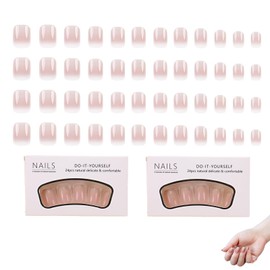 Press On Nails for Sticking, Naild Press On, Fingernails for Sticking, False Sticking, White and Pink, Short, Medium, Square, Pack of 48