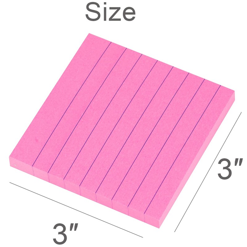 Vanpad Lined Sticky Notes 3x3 Inches, Rose Red Ruled Self-Stick