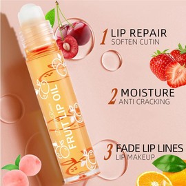 Baorder 6-Piece Roll-On Lip Gloss Set, Fruit Flavored Rollerball Lip Oil, Transparent Plumping Lip Gloss for Teenagers and Children, Non-Toxic Lip Makeup Set