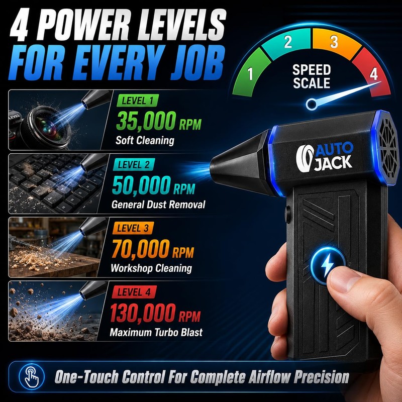 Autojack Compressed Air Duster, 130000RPM Super Power Cordless USB