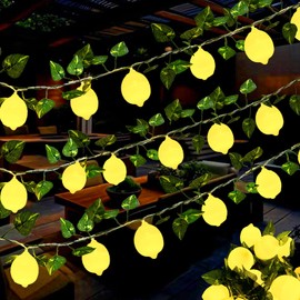 Hoolight 3D Lemon String Lights Battery Operated 14ft 20leds Lemon Bulbs with Leaves Fairy Lights for Bedroom Birthday Garden Party Decorations（DIY
