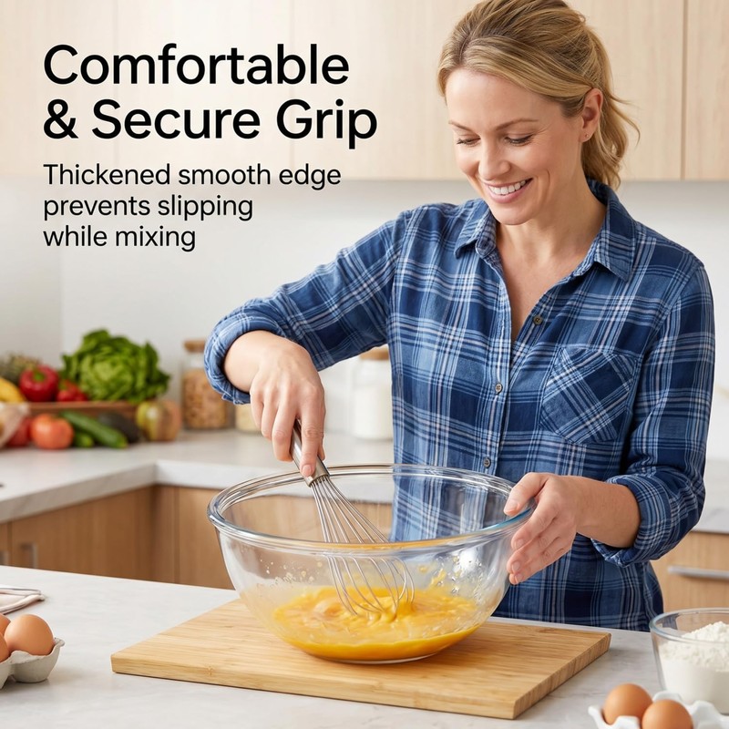 JCXivan5.5Qt Large Glass Mixing Bowl,Clear Borosilicate Glass Bowl Salad Bowl