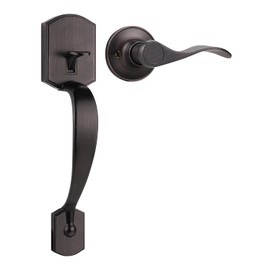 Tinewa Camelot Trim Lower Half Handleset, Oil Rubbed Bronze Finish, Upgated Entry Door Handle with Accent Wave Door Lever for Electronic Keypad with Drop Interior Left Handed Lever