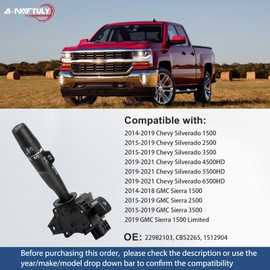 Turn Signal & Multifunction Switch Compatible with Chevy Silverado 1500/2500/3500 & GMC Sierra 2014-2021 - Headlight/Wiper/Dimmer Control Blinker Level Switch Replacement, 22982103 CBS2265 1S12904