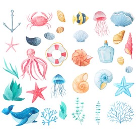 Seasonstorm Watercolor Sea Shell Precut Cute Aesthetic Diary Travel Paper Junk Journal Stickers Scrapbooking Stationery Sticker Flakes Art Supplies (PK396)