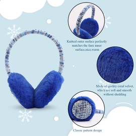 PESAAT Winter EarMuffs for Kids Outdoor Boys Knitted Ear Cover Plush Toddler Girls Ear Warmer 3-8 Years (Royal Blue)
