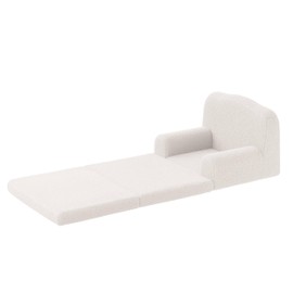 GarveeHome Kids Couch, 2-in-1 Comfy Toddler Couch Fold Out, Convertible Sofa to Lounger Foam Kids Chair with Soft Sherpa, Gift for Girls and Boys (Beige-Crown, Large)