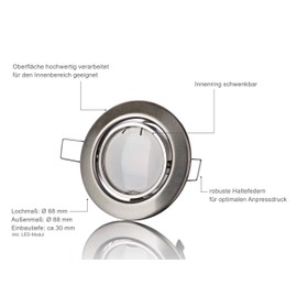 lambado® Premium LED Spotlights 230 V Flat Brushed Stainless Steel Bright and Economical Including 5 W Spotlight Warm White Dimmable Modern Lighting with Timeless Recessed Spotlights / Ceiling