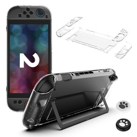 WD&CD Funda de Cáscara Dura Transparente Compatible para Switch 2, 1 Funda Protectora y 2 Tapa de Botón de Juego Compatible para Switch 2, Color 1