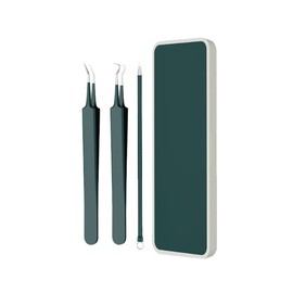 Professional Blackhead and Acne Clips, Tools for Squeezing Acne, Tweezers Tool Set, Professional Tools for Beauticians (Dark Green Three Piece Set)