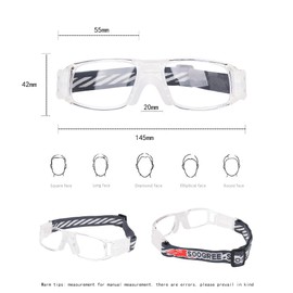 SooGree Gafas deportivas - Gafas protectoras para baloncesto, fútbol, fútbol, deportes, gafas de seguridad para los ojos, montura de policarbonato extraíble con correa ajustable (marco transparente 8107, almohadilla blanca)