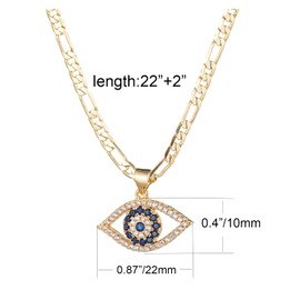 kelistom Evil Eye Necklace for Women | 18K Gold Plated Cubic Zirconia Inlay Evil Eye Pendant Necklace | 3mm Figaro Chain Necklace 18/22 inches (length: 22", eye-1)