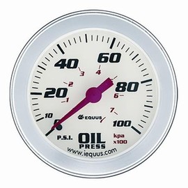Equus 8444 2-5/8" Mechanical Oil Pressure Gauge, White with Aluminum Bezel