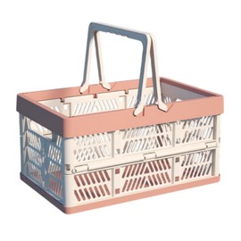 ZANZER Collapsible Storage Crate - 9L Foldable Handle Crate Storage Basket Bin Small Plastic Boxes for Picnics, Shopping and Camping (Small Pink (30.5cmx20.5cmx16.5cm))