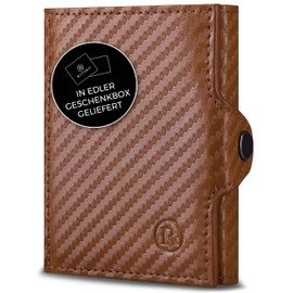 RUTAKO Slim Wallet with Coin Compartment, Mini Wallet for Men and Women, Credit Card Holder, Small Wallet, Carbon Cognac, With XL coin compartment