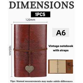 TPZORJX 1 Piece PU Leather Journal, Vintage Diary Writing Travel Journal, Travel Book, Diary, Gift for Girls, Boys, Women, Blank Pages, Brown