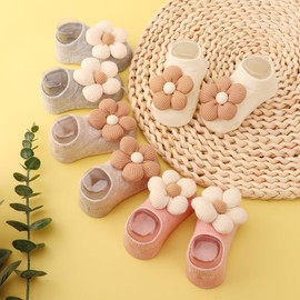 DRESHOW Girls' Ankle Socks Cute Flower Non-Slip Grip Low Cut Ankle Socks for Baby Toddler Girls 6-12 Months