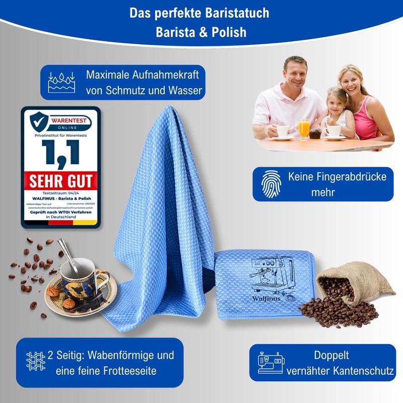 Walfinus 2 Stück XXL Microfasertücher Barista Tücher für Siebträgermaschinen Dampflanze