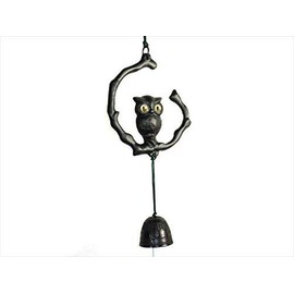 Japanese Furin Wind Chime Nambu Cast Iron Iwachu Black Owl w/ Bell, Made in Japan