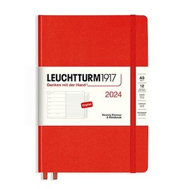 LEUCHTTURM1917 367699 Weekly Calendar & Notebook Medium (A5) 2024, 12 Months, Fox Red, English