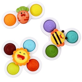 Hand Spinner, Bath Toy, Water Play Toy, Windmill, Water Mill, Boys and Girls, Set of 3, Water Play, Kids, Fingertip Training with Suction Cup, Stress Relief, Cute, Colorful Birthday Gift (Sun Set)