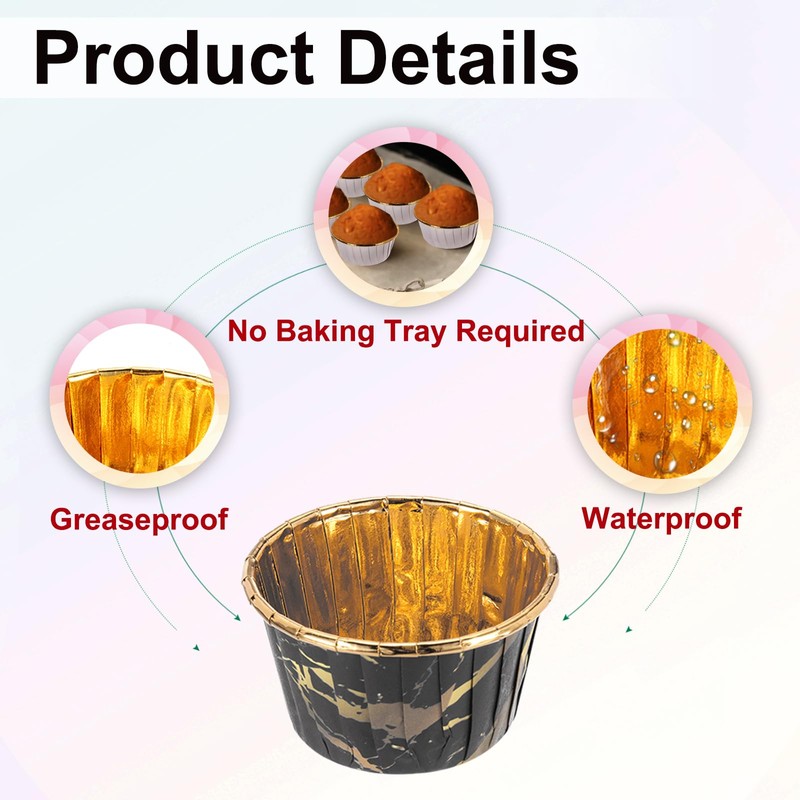 sourcing map 50 Pcs Single-Sided Aluminum Foil Cupcake Liners, Greaseproof