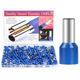 Satisby Wire End Ferrules 16 mm2-150 Pieces 16 mm Wire End Ferrules Set Cable End Ferrules Insulated Wire Ferrules for Wire Connection Copper Tube Tinned Wire Sleeves 16 mm² x 12 mm