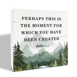 Christian Desk Sign, Rustic Box Sign Decor Tabletop, Christian Decor for Home Office, Bible Verse Decor Art, Esther 4:14 Sign - Perhaps This is the Moment for Which You Have Been Created